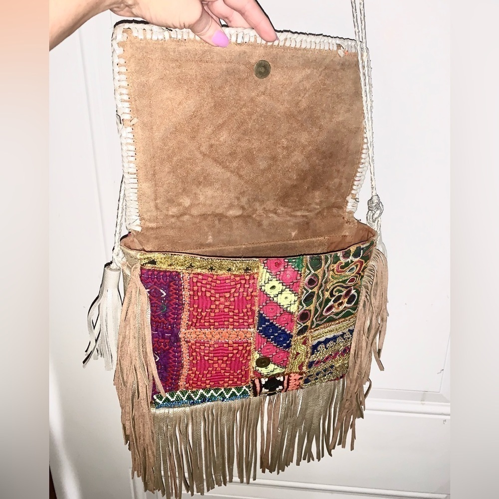 Boho Fringed Suede Patchwork Large Messenger Bag - image 3